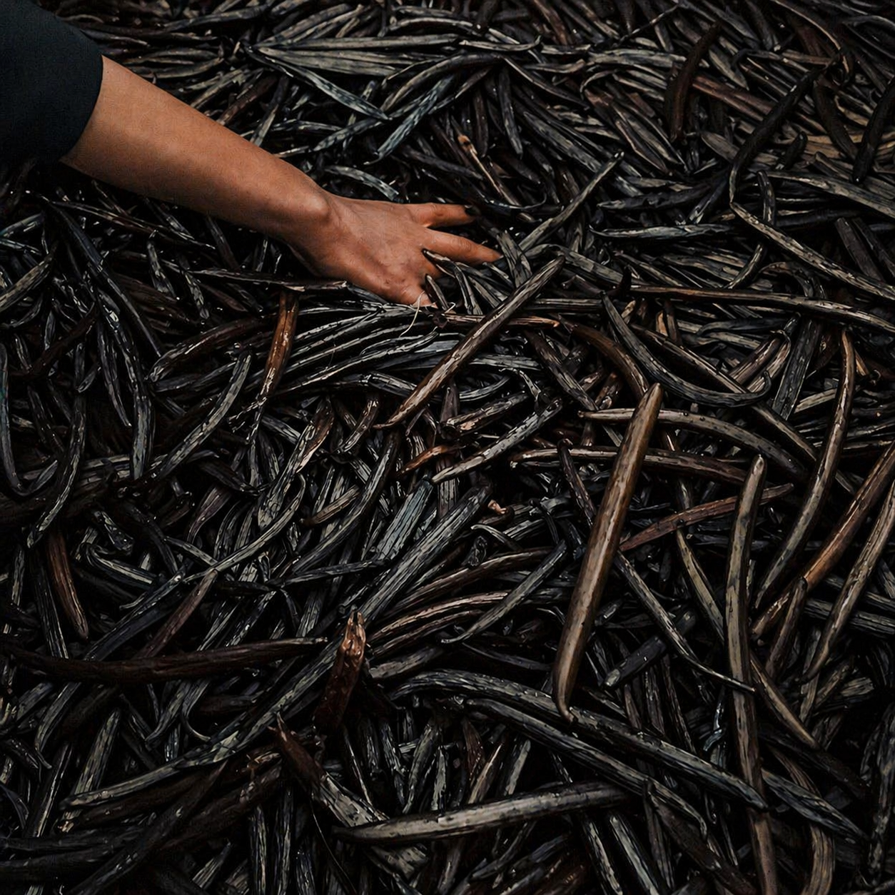 Sélection manuelle des gousses de vanille noire — coopérative de la Sava, Madagascar